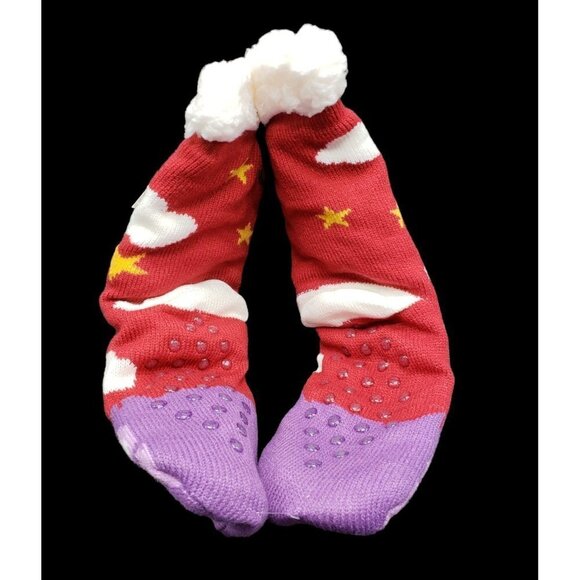 NWT Owl Slipper Socks Sherpa Lined No Slip Grips Cushioned One Size Purple & Red - Picture 4 of 5